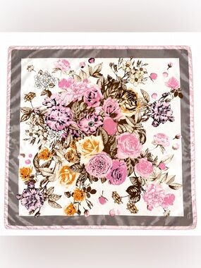 MOSI Square Scarf Floral Tie Satin Silk Touch Retro Romance Timeless 35”Square